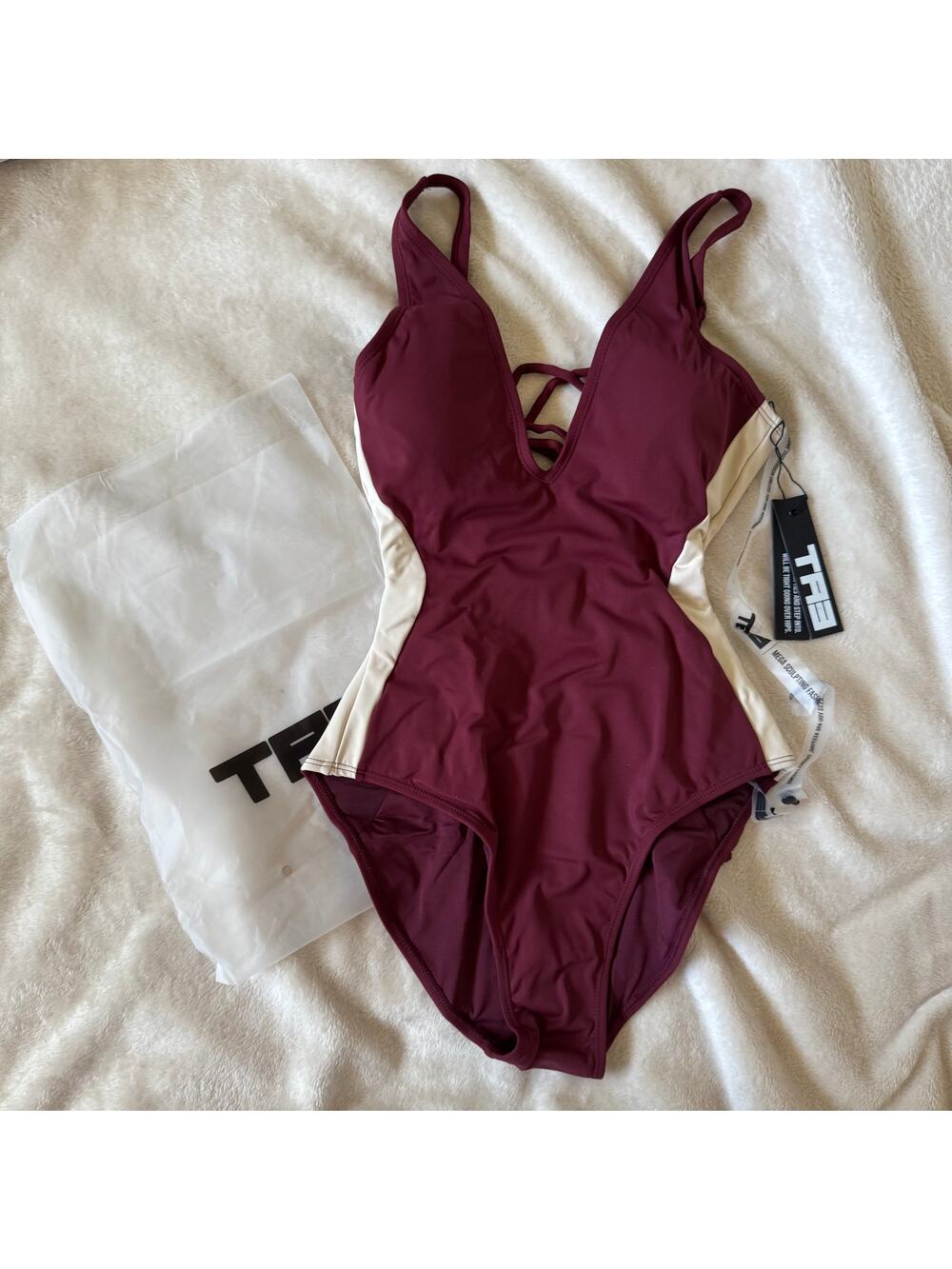 TA3 Dark Cherry Oat Plungey Contour Swimsuit Size XS Regular Long Bathing Suit
